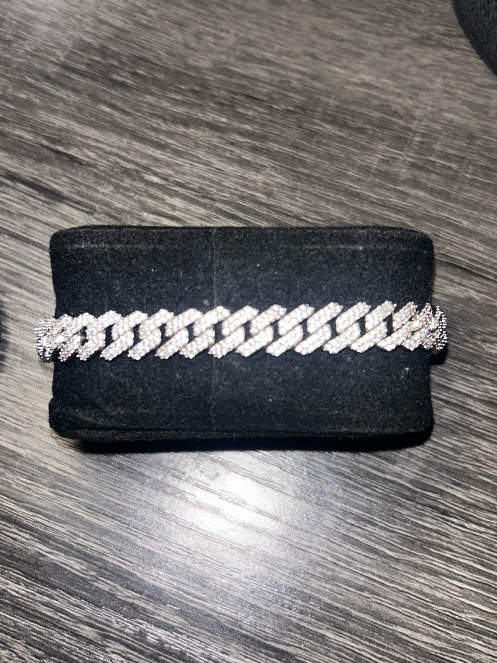 Men's Silver Cuban Link Bracelet with Sparkling Stones